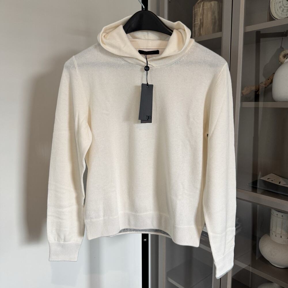 Greyson Classic Koko Hoodie Dove Ivory Wool Cashmere Knit Sweater L NEW Pullover